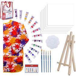 Paint Set for Kids 28-Pcs Acrylic Painting Kit with Storage Bag, Non Toxic Washable Paints, Scratch Free Wood Easel,â¦ outofstock